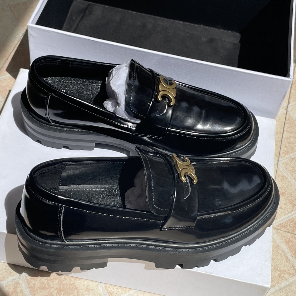 Celine Black Loafers with Gold Accent